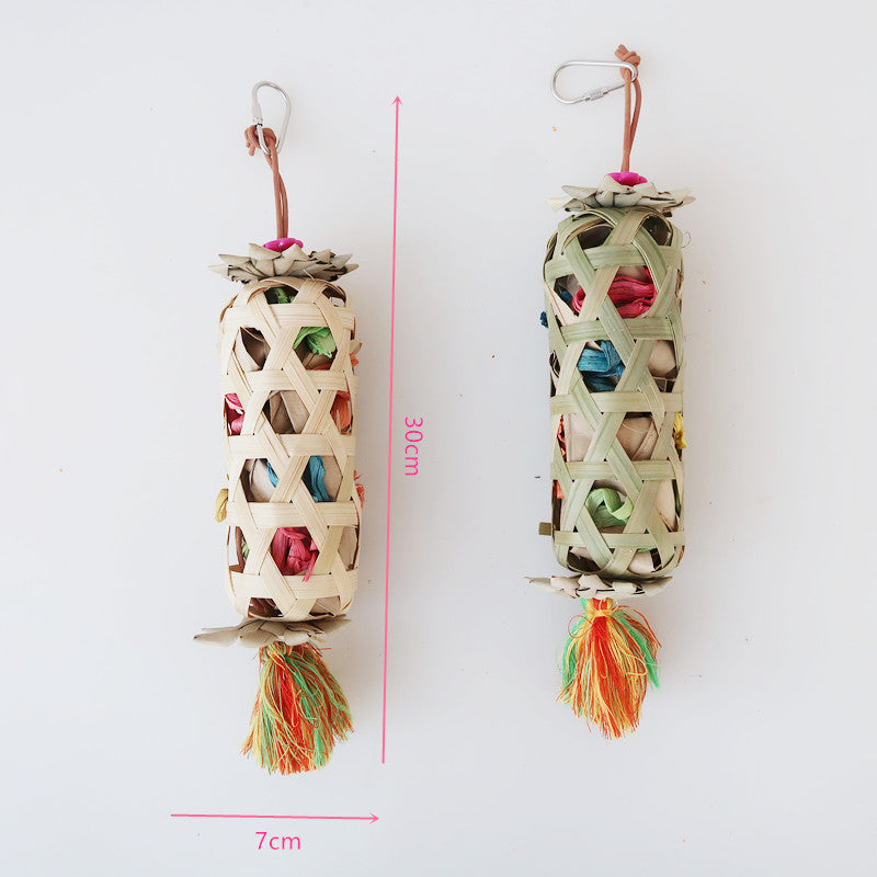 Bamboo Palm Leaf Parrot Chew Toy Hanging Cage Accessory 3