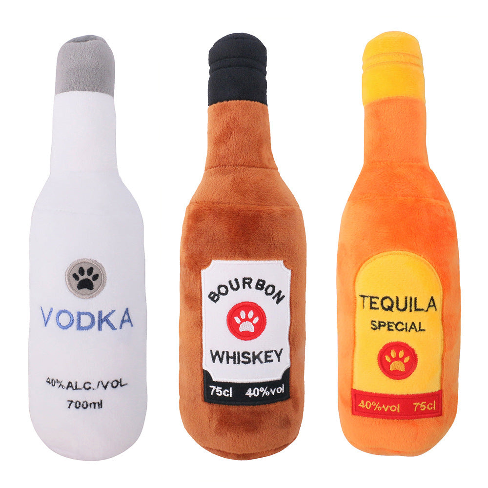 Whiskey Bottle Plush Dog Toy Soft Squeaky Chew Toy