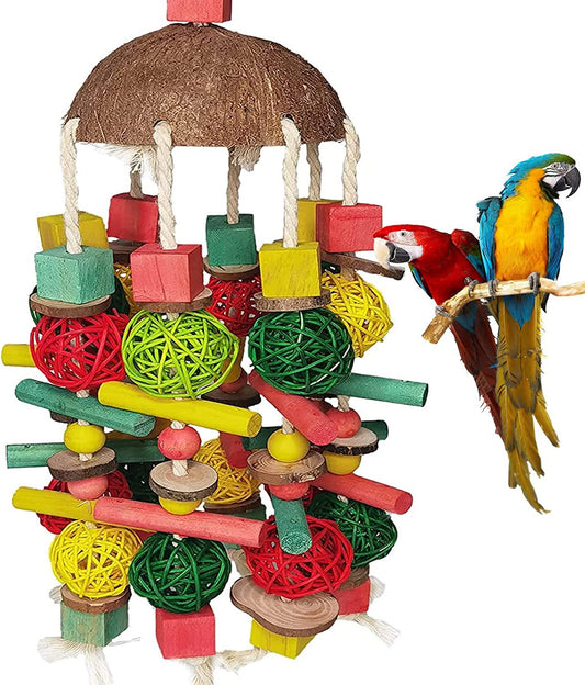 Wooden Parrot Chew Toy Coconut Shell Vine Ball Hanging Toy