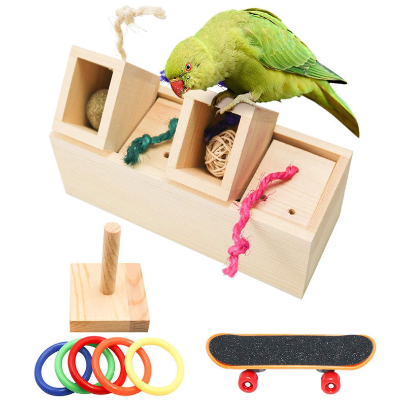 Wooden Parrot Foraging Toy Assembled Set 3 Pack