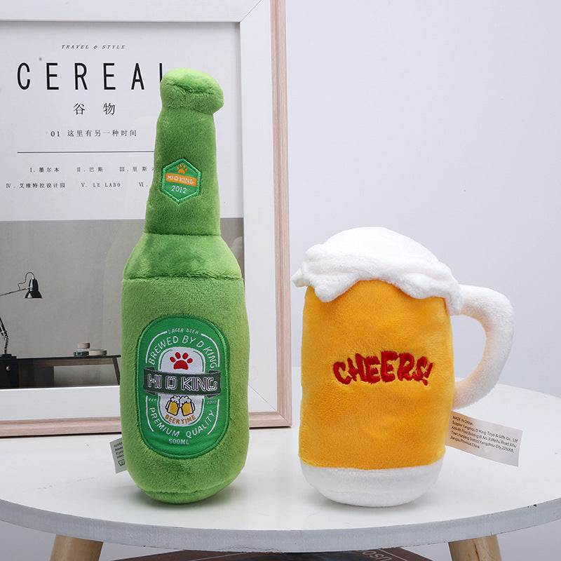 Plush Dog Toy Beer Bottle and Beer Glass Soft Squeaky Toy 2