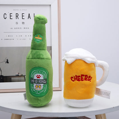 Plush Dog Toy Beer Bottle and Beer Glass Soft Squeaky Toy 2