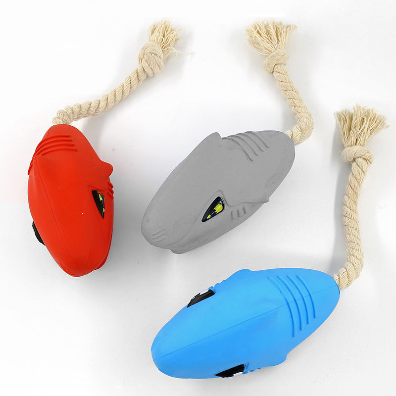Shark Shape Dog Chew Toy with Rope Durable Rubber Material