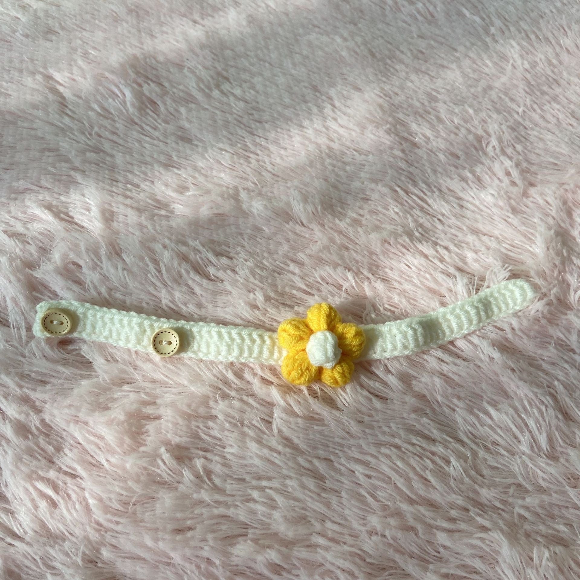 Hand Knitting Yarn Dog Collar with Flower Decoration Adjustable 6