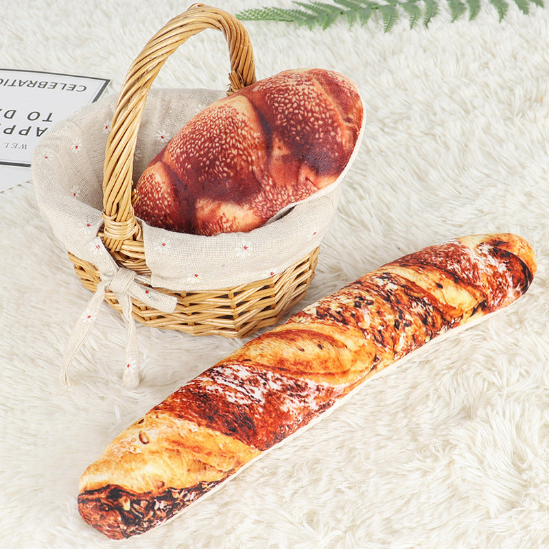 Soft Velvet Plush Dog Chew Toy Baguette and Bread Shapes