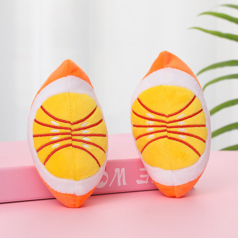 Squeaky Plush Dog Toy Orange Soft Durable 13.5x8cm