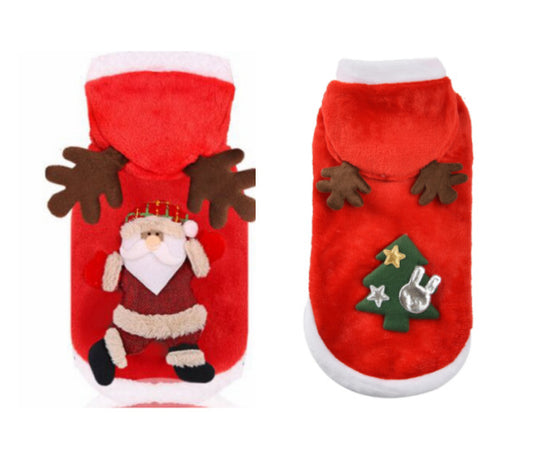 Coral Fleece Dog Clothes Christmas Santa Elk Flannel Hoodie