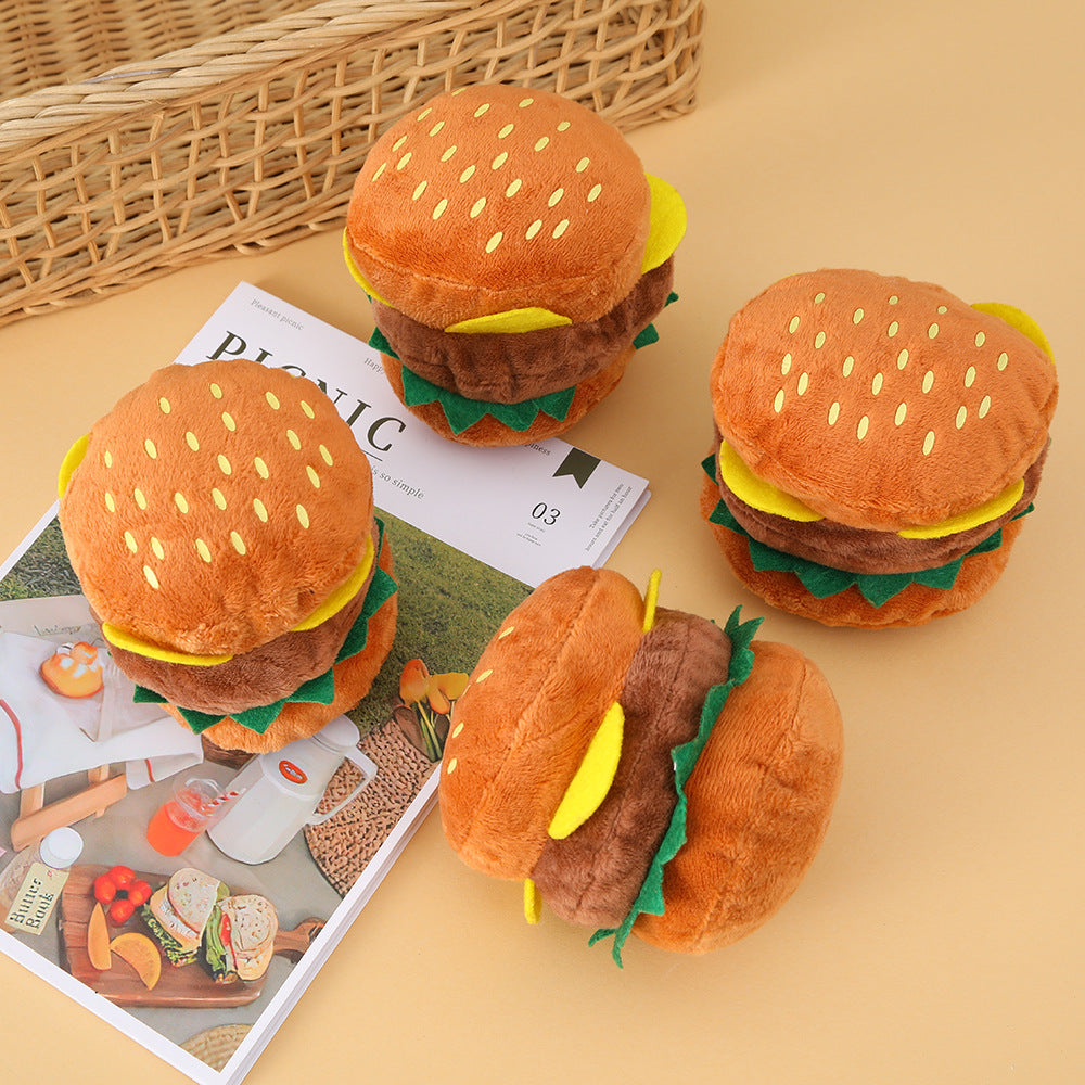 Plush Dog Toy Hamburger Molar Soft Chew Toy 9.5x8.5cm 3