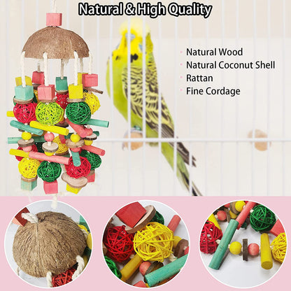Wooden Parrot Chew Toy Coconut Shell Vine Ball Hanging Toy 5