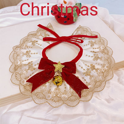 Nylon Cat Collar Christmas Bandana with Bow and Bell