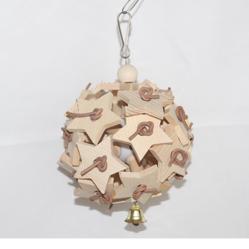 Wooden Parrot Chew Toy Star Ball Hanging Bird Cage Accessory 5