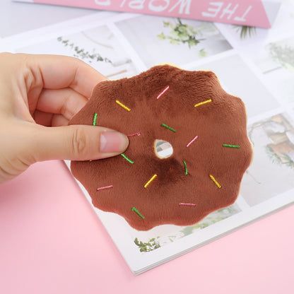 Squeaky Plush Dog Toy Donut Shape Soft Interactive 3