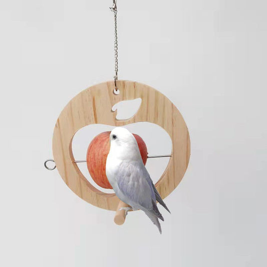 Wooden Parrot Feeder Hanging Bird Food Holder with Stainless Steel Fork
