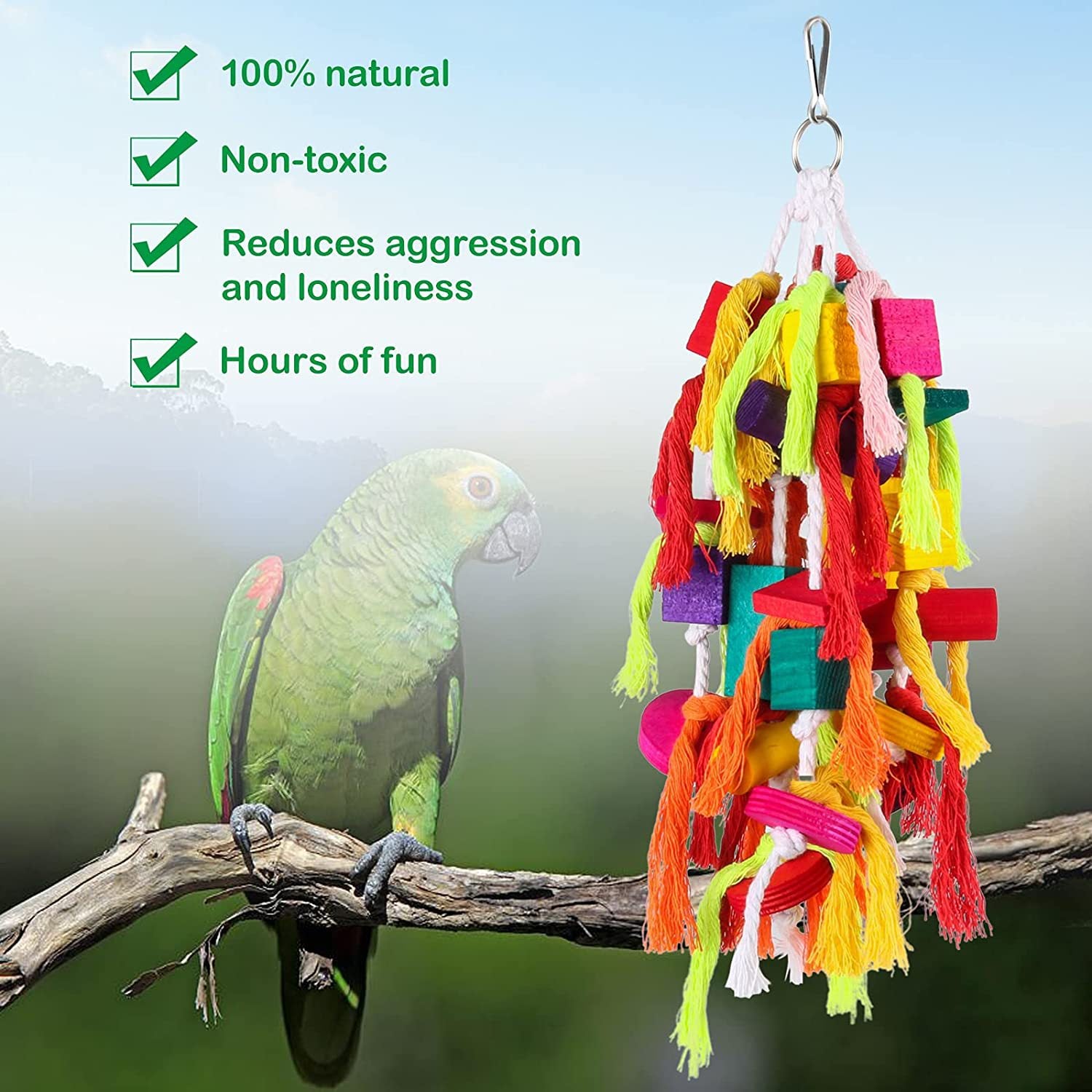 Wooden Parrot Chew Toy Cotton String Hanging Bird Cage Accessory 2
