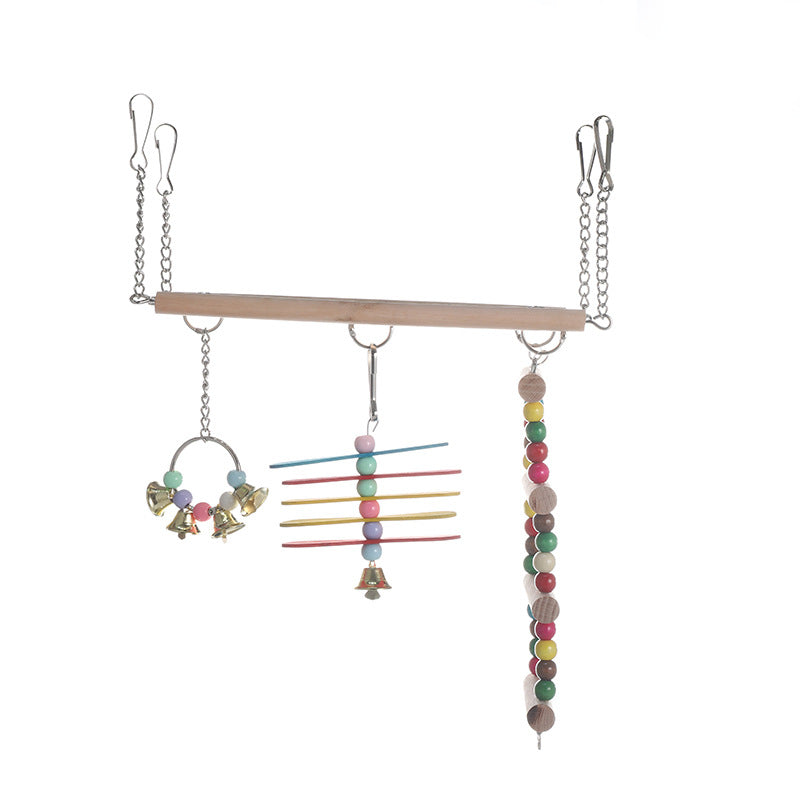 Wooden Parrot Ladder Swing Hanging Bird Cage Toy 22x8x28cm 2