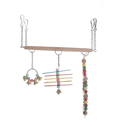 Wooden Parrot Ladder Swing Hanging Bird Cage Toy 22x8x28cm 2
