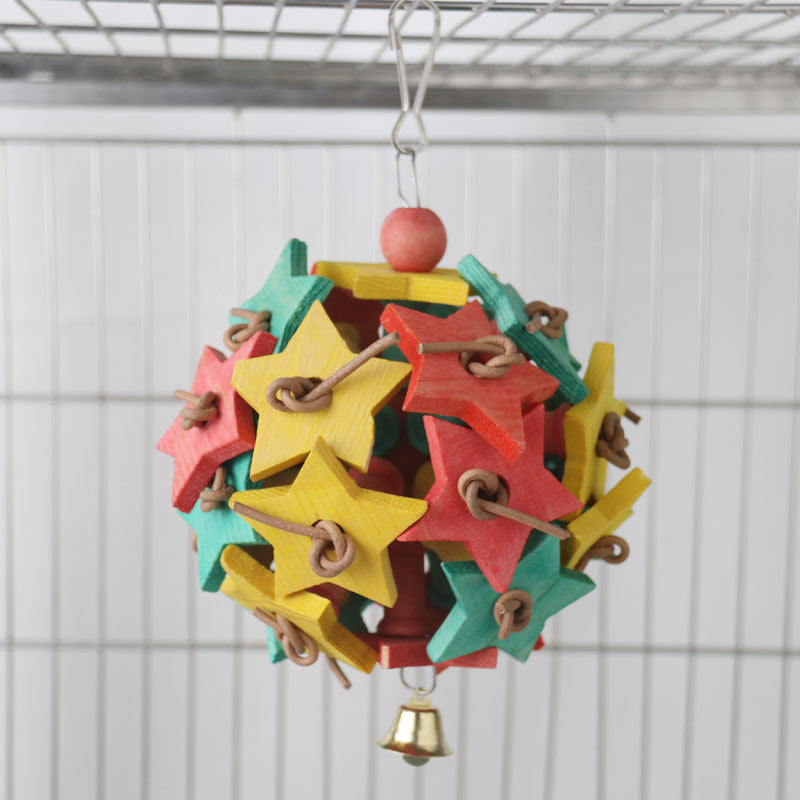 Wooden Parrot Chew Toy Star Ball Hanging Bird Cage Accessory