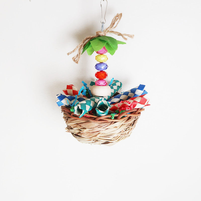 Natural Wood Parrot Chew Toy Straw Hanging Cage Accessory