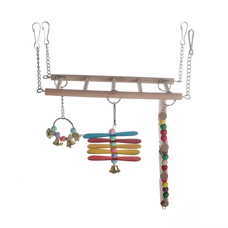 Wooden Parrot Ladder Swing Hanging Bird Cage Toy 22x8x28cm 5