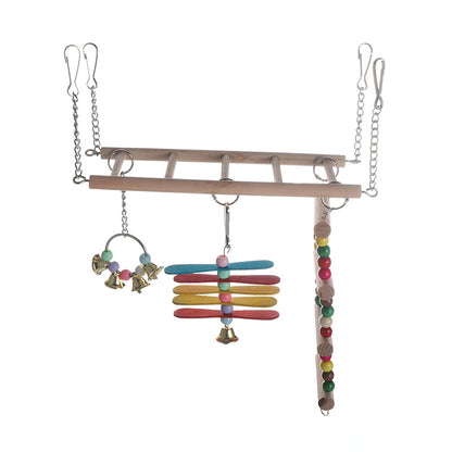 Wooden Parrot Ladder Swing Hanging Bird Cage Toy 22x8x28cm 5