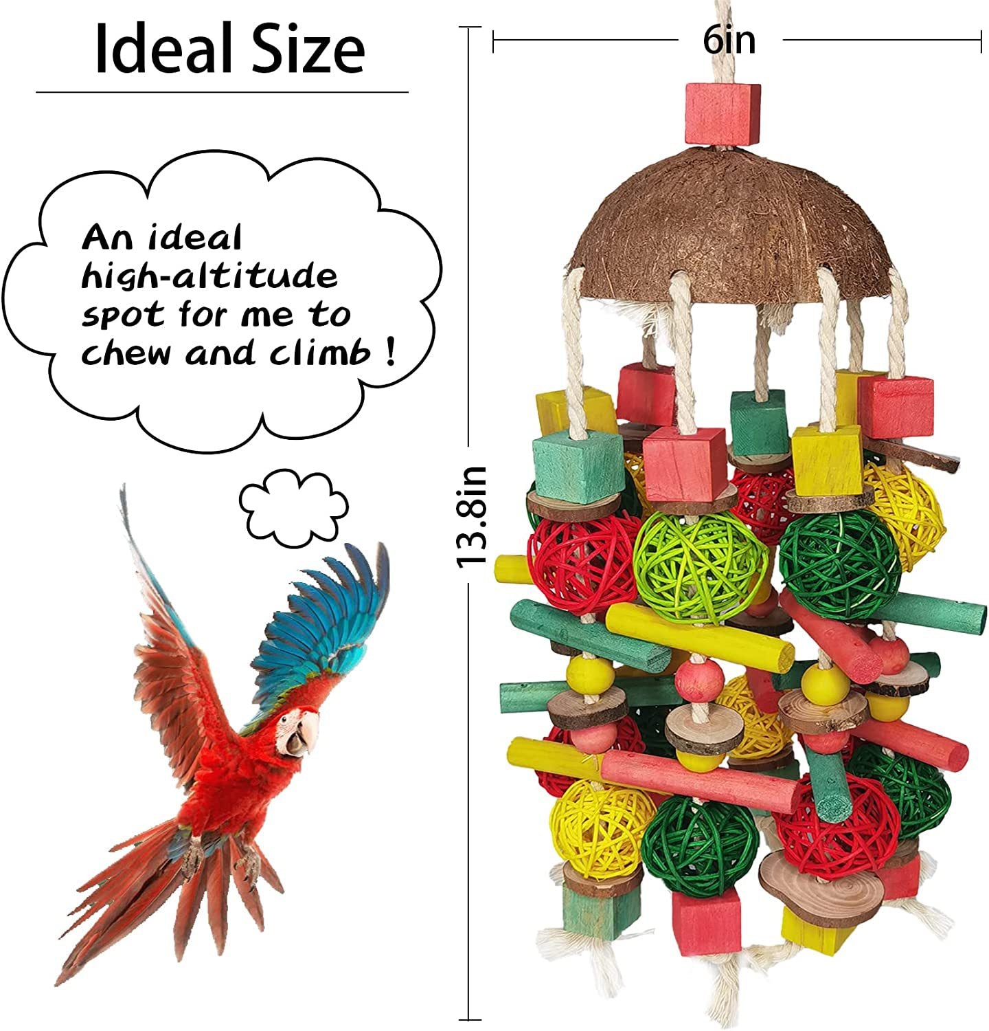 Wooden Parrot Chew Toy Coconut Shell Vine Ball Hanging Toy 3
