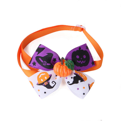 Halloween Dog Costume Set Cute Pumpkin Bow Tie with Witch Hat 4