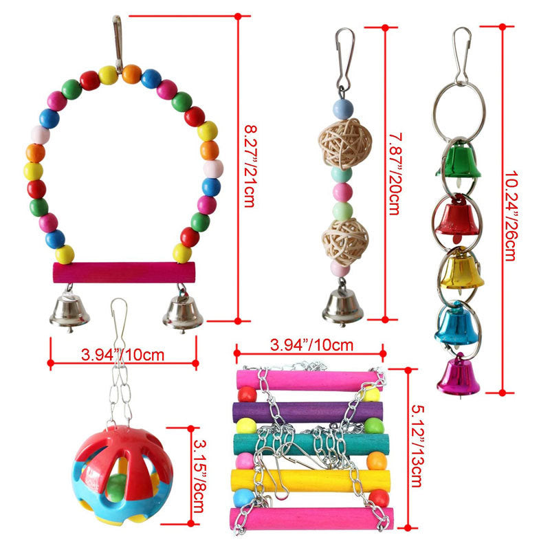 Wooden Parrot Toy Set Hanging Bird Cage Accessories 10 Pack 2