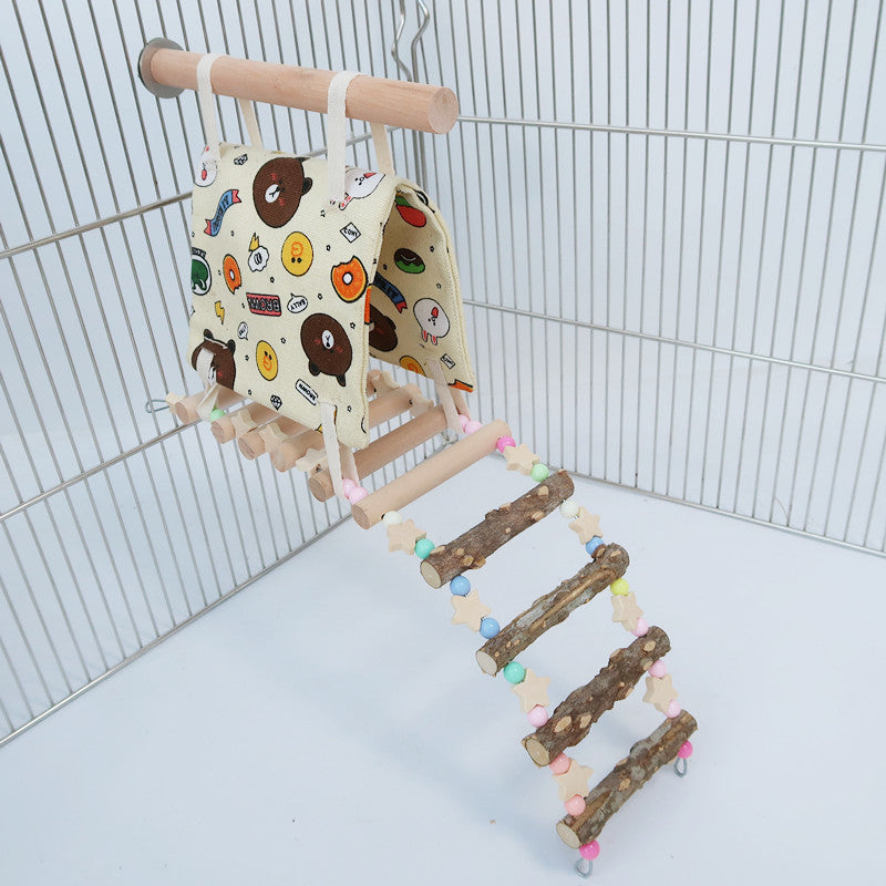 Canvas Bird Nest Ladder Wooden Cotton Climbing Toy for Parrots