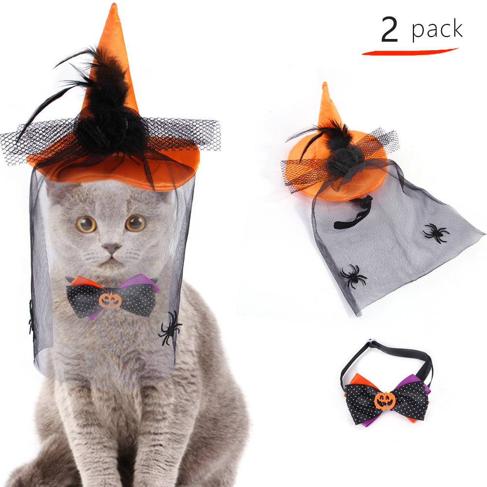 Halloween Pumpkin Bow Tie Dog Hat Costume 2 Pack