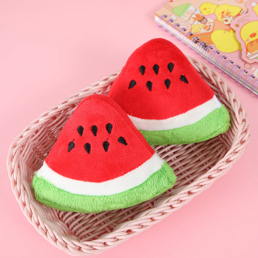 Triangle Watermelon Squeaky Plush Dog Toy Soft 12x8.5cm