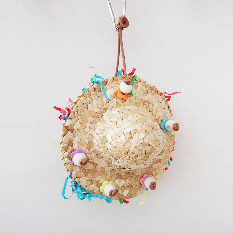 Woven Paper and Straw Parrot Chew Toy Hanging Cage Accessory