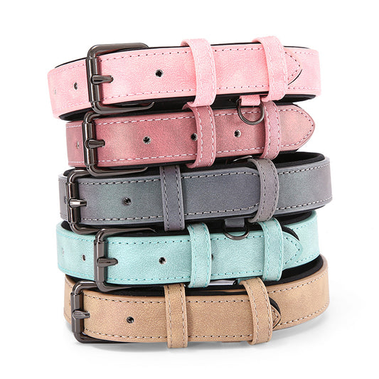Reflective Artificial Leather Dog Collar Adjustable Sizes