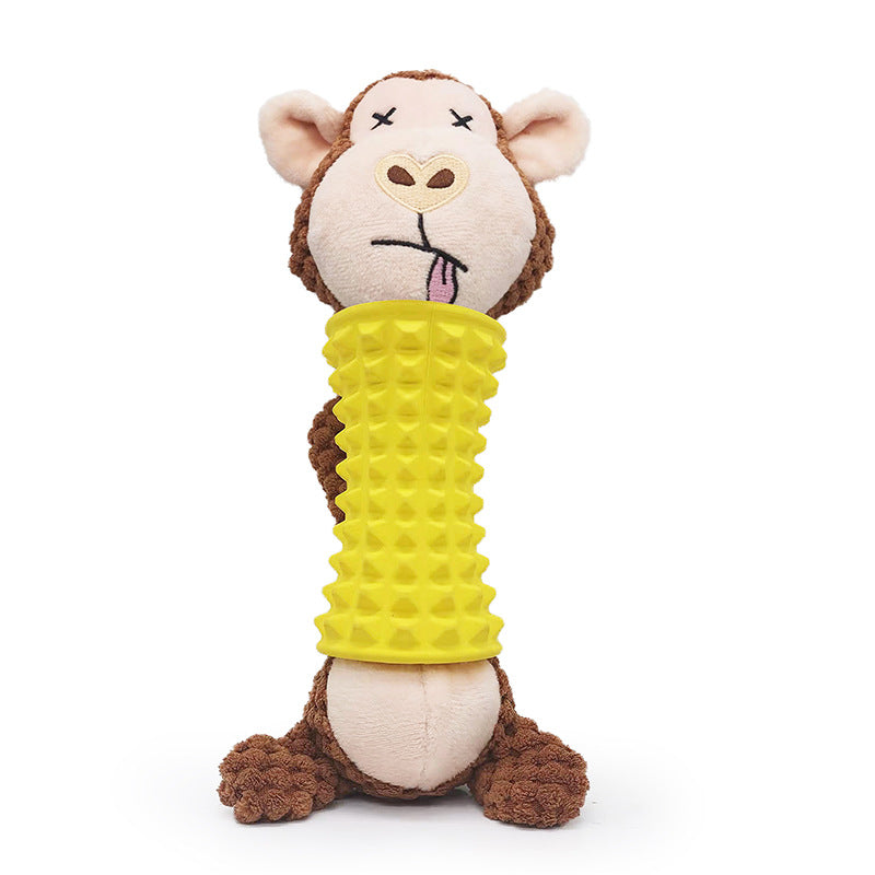 Plush Dog Chew Toy with Rubber Grip Textured Handle 2