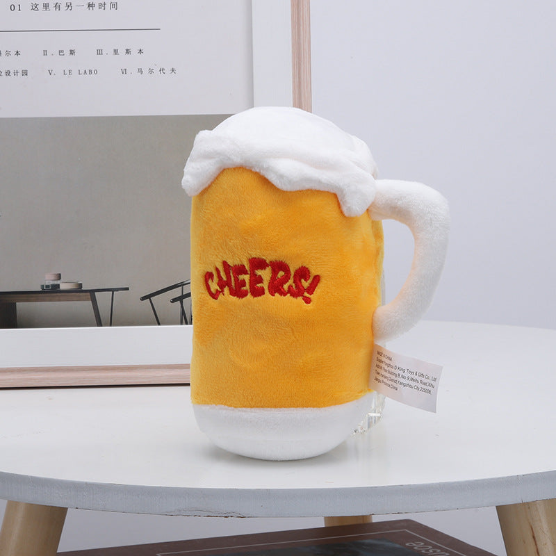 Plush Dog Toy Beer Bottle and Beer Glass Soft Squeaky Toy 3