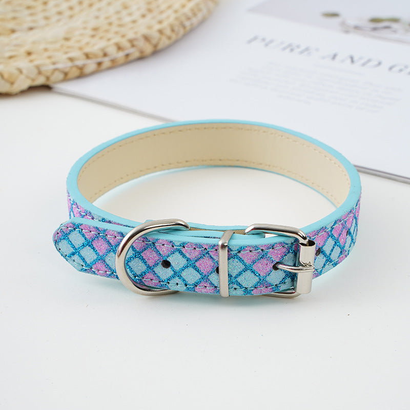 Plaid Sequins PU Dog Collar Adjustable Sizes S to XL 7