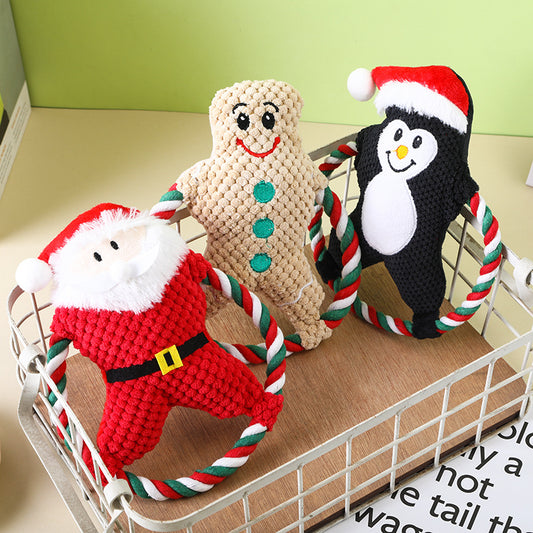 Plush Cotton String Dog Toy Christmas Holiday Design