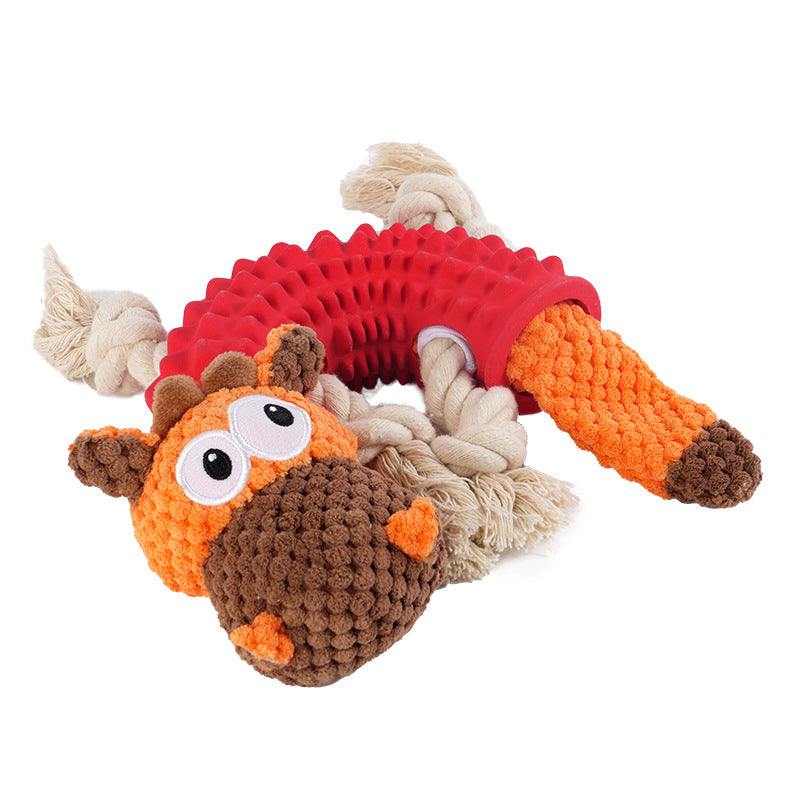 Rhinoceros Plush and Rubber Dog Chew Toy with Rope 2