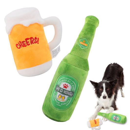 Plush Dog Toy Beer Bottle and Beer Glass Soft Squeaky Toy