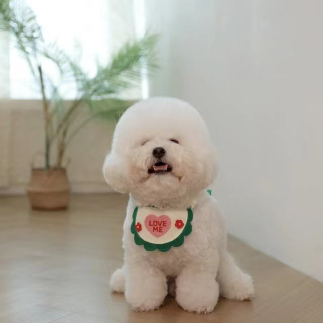 Cute Cotton Dog Bandana Embroidered Love Me Design 2