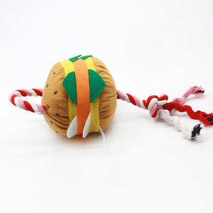 Plush Hamburger Dog Rope Toy Cotton String Interactive Chew 2