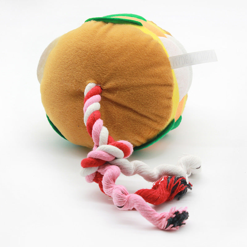 Plush Hamburger Dog Rope Toy Cotton String Interactive Chew 3
