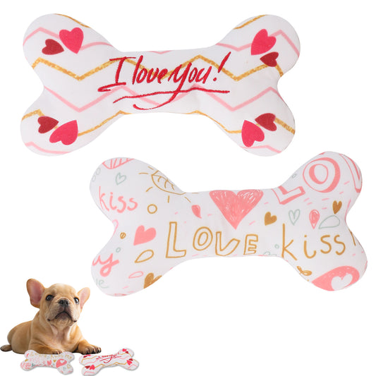 Valentine Bone Squeaky Plush Dog Toy Soft Durable 11x22cm