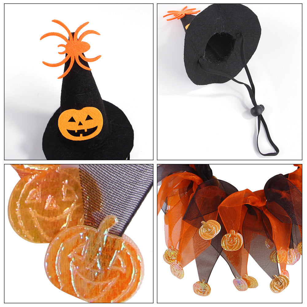 Cloth Cat Collar Halloween Pumpkin Hat and Scarf Set 2