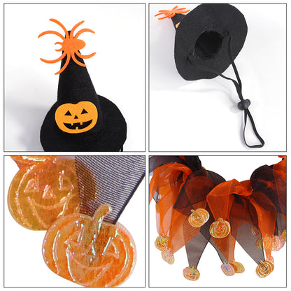 Cloth Cat Collar Halloween Pumpkin Hat and Scarf Set 2
