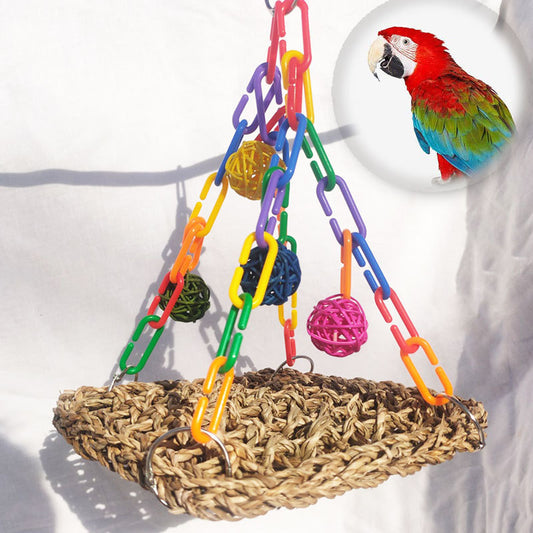 Straw Bird Hammock Hanging Resting Nest for Parrots 18x18x25cm