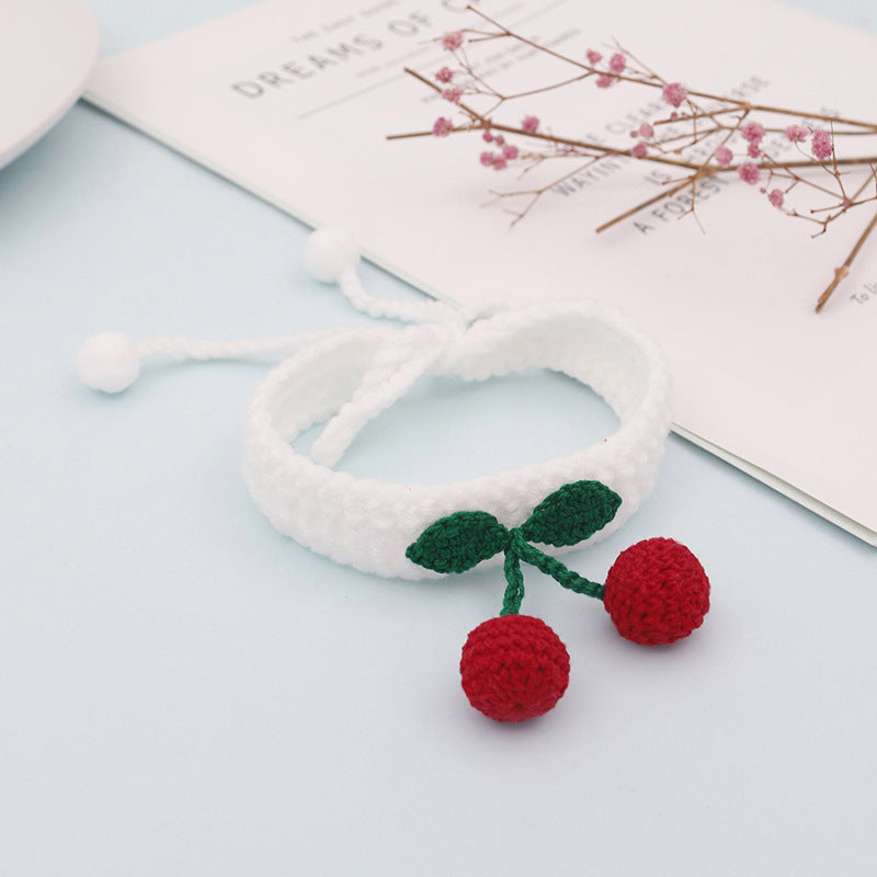Wool Dog Collar Cherry Weaving Adjustable Neck XS to L 5