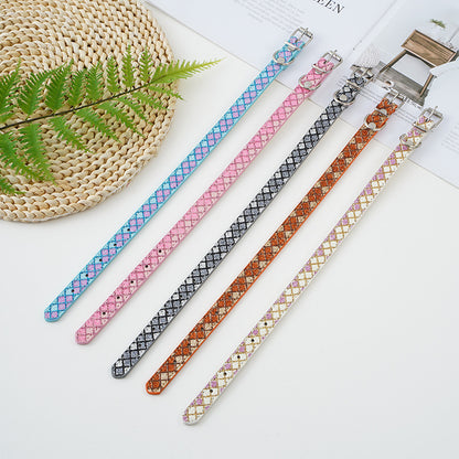 Plaid Sequins PU Dog Collar Adjustable Sizes S to XL 4