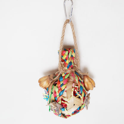 Handmade Bamboo Parrot Chew Toy Hanging Grass Ball 11x25cm 3