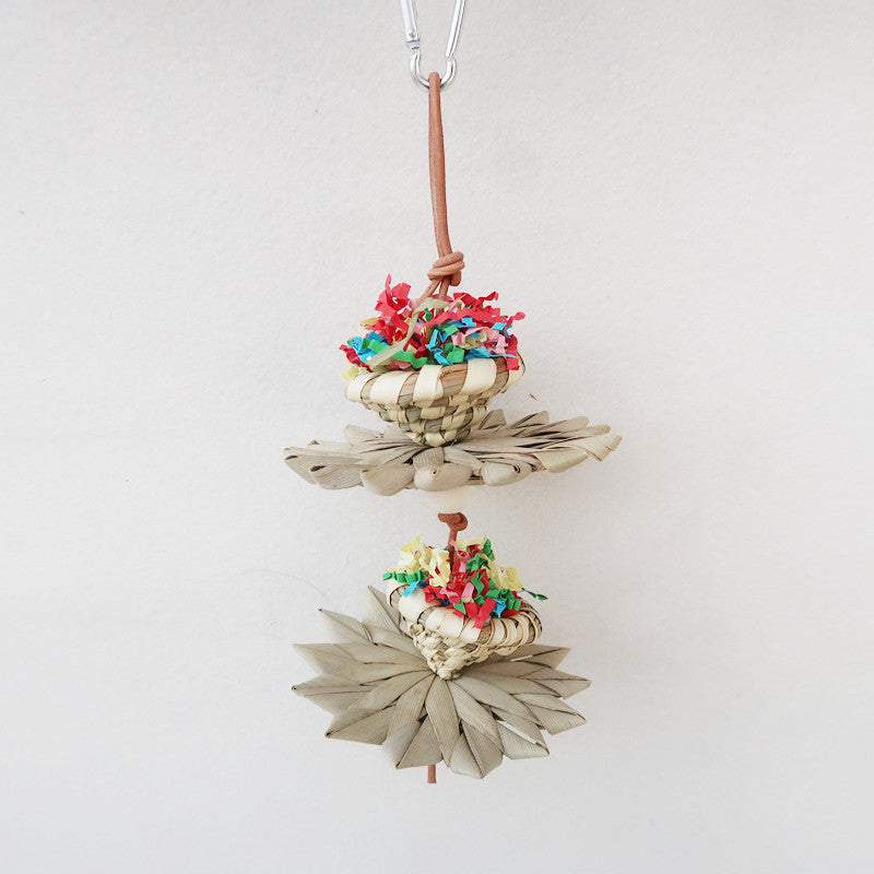 Woven Palm Leaf Parrot Chew Toy Sunflower Hanging String 2