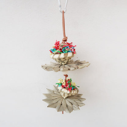 Woven Palm Leaf Parrot Chew Toy Sunflower Hanging String 2